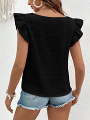 Square Neck Ruffled Cap Sleeves Textured Blouse