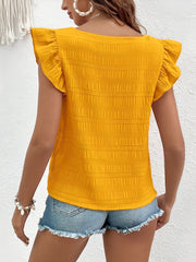 Square Neck Ruffled Cap Sleeves Textured Blouse