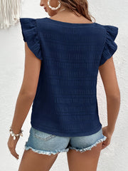Square Neck Ruffled Cap Sleeves Textured Blouse