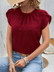 Round Neck Short Sleeves Textured Blouse