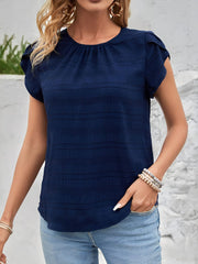 Round Neck Short Sleeves Textured Blouse