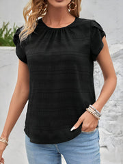 Round Neck Short Sleeves Textured Blouse