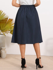 Pleated High Waisted Vintage A-Line Business Casual Midi Skirts