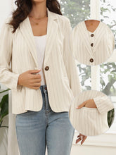 Striped Notched Collar Single Button Office Blazer