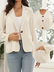 Striped Notched Collar Single Button Office Blazer