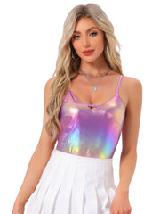 Metallic Shiny Party Tank Top Deep V Camisole Tops