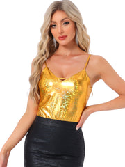 Metallic Shiny Party Tank Top Deep V Camisole Tops
