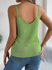 V Neck Hollow Metal Buckle Knitted Blouse