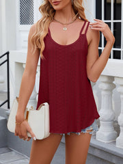 Solid Color U Neck Sleeveless Eyelet Casual Top