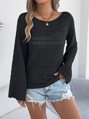 Round Neck Long Sleeves Sheer Knitted Blouse
