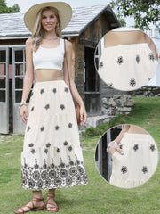 Boho Floral A-Line Tiered Maxi Skirt With Pockets