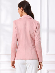 Faux Suede Lapel Collar Long Sleeve Casual Work Office Jacket