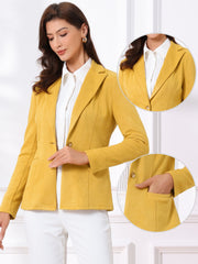 Faux Suede Lapel Collar Long Sleeve Casual Work Office Jacket