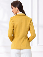Faux Suede Lapel Collar Long Sleeve Casual Work Office Jacket