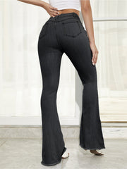 High Waist Denim Pocketed Bell Bottom Jeans