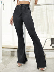 High Waist Denim Pocketed Bell Bottom Jeans