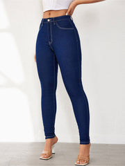 High Waist Solid Color Denim Slim Fit Skinny Jeans