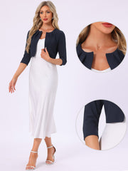 3/4 Sleeve Collarless Pleated Open Front Shrugs