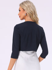 3/4 Sleeve Collarless Pleated Open Front Shrugs