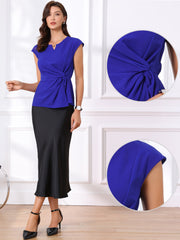 Cap Sleeve Ruched Twist Knot Work Office Blouse