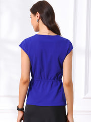 Cap Sleeve Ruched Twist Knot Work Office Blouse