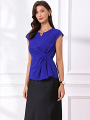 Cap Sleeve Ruched Twist Knot Work Office Blouse