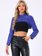 Faux Leather Stand Collar Moto Biker Cropped Jacket Shrugs