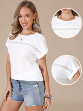Eyelet Short Sleeve Hollow Out Summer Casual Top