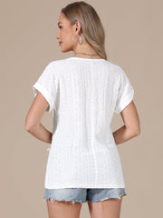 Eyelet Short Sleeve Hollow Out Summer Casual Top