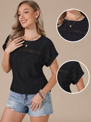 Eyelet Short Sleeve Hollow Out Summer Casual Top