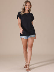 Eyelet Short Sleeve Hollow Out Summer Casual Top
