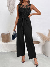 Flower Decor Mesh Sleeveless Tie Waist Jumpsuits