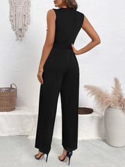 Flower Decor Mesh Sleeveless Tie Waist Jumpsuits
