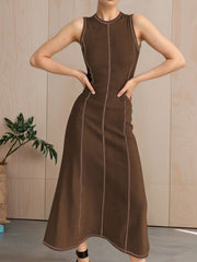 Colorblock Round Neck Sleeveless Maxi A-Line Dress