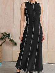 Colorblock Round Neck Sleeveless Maxi A-Line Dress