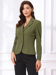 Stretch Notched Lapel Collar Work Office Jacket Blazer