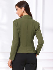 Stretch Notched Lapel Collar Work Office Jacket Blazer