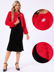 Winter Open Front Long Sleeve Faux Fur Bolero Shrugs Jacket