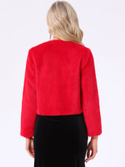 Winter Open Front Long Sleeve Faux Fur Bolero Shrugs Jacket