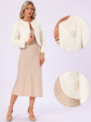 Winter Open Front Long Sleeve Faux Fur Bolero Shrugs Jacket