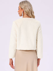 Winter Open Front Long Sleeve Faux Fur Bolero Shrugs Jacket