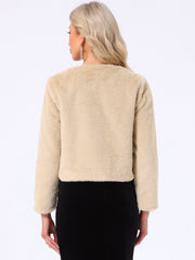 Winter Open Front Long Sleeve Faux Fur Bolero Shrugs Jacket