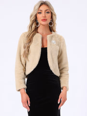 Winter Open Front Long Sleeve Faux Fur Bolero Shrugs Jacket