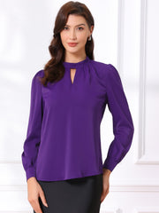Keyhole Elegant Stand Collar Long Sleeve Chiffon Office Blouse
