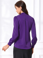 Keyhole Elegant Stand Collar Long Sleeve Chiffon Office Blouse