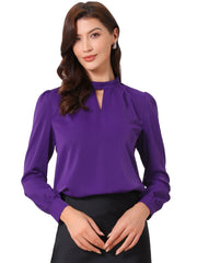 Keyhole Elegant Stand Collar Long Sleeve Chiffon Office Blouse
