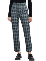 Plaid Cropped Trousers Button Casual Tartan Check Work Pants