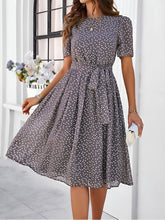Casual Polka Dot Lace-Up Midi A-Line Dress