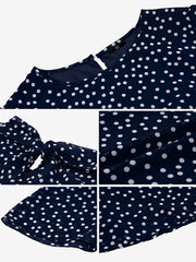 Casual Polka Dot Lace-Up Midi A-Line Dress