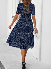 Casual Polka Dot Lace-Up Midi A-Line Dress